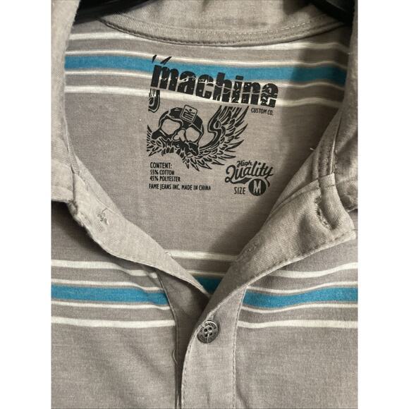 Machine Custom Co.‎ Mens Medium Short Sleeve Button Shirt Gray Blue White - Picture 2 of 5